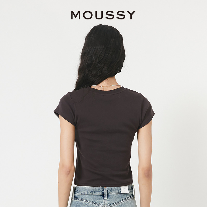 MOUSSY 2024初夏新品复古玫瑰印花正肩短袖T恤028HSQ90-1711 - 图1