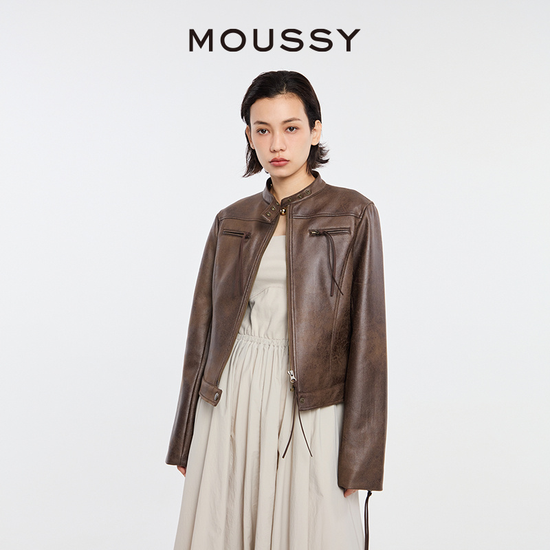 MOUSSY 2024叛逆摇滚做旧皮衣解构夹克外套028HSZ30-0581 - 图0