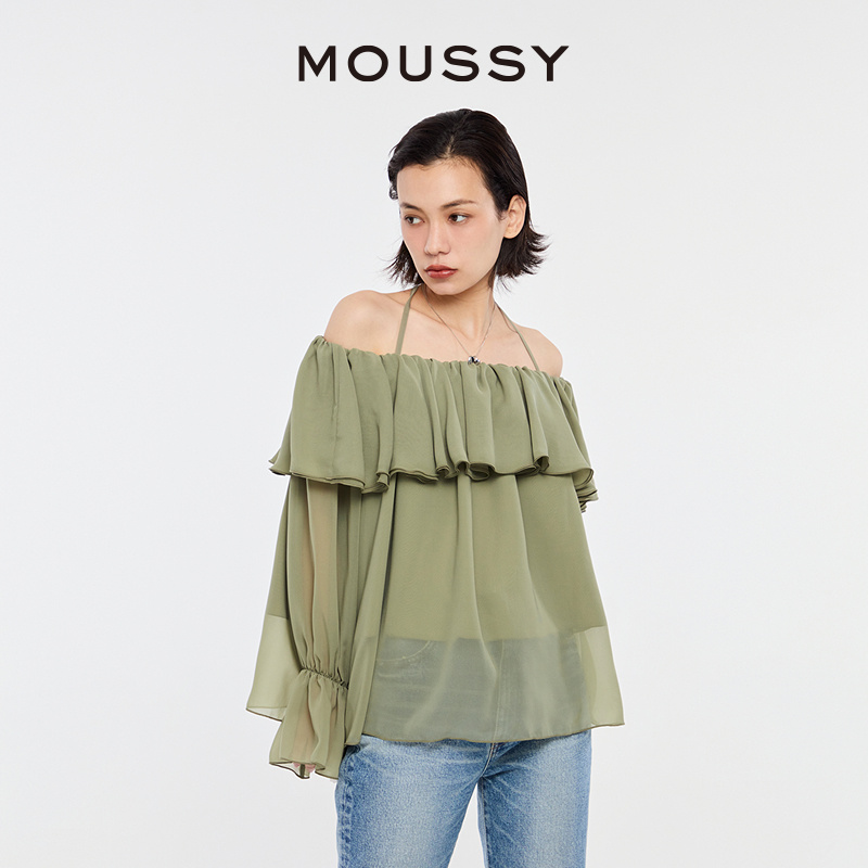 MOUSSY 2024薄荷曼波风田园风一字领衬衫女028HSZ30-0551 - 图0