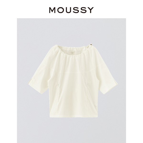 MOUSSY 夏季新品日系简约风领口抽绳五分袖衬衫女028GS230-0030 - 图3