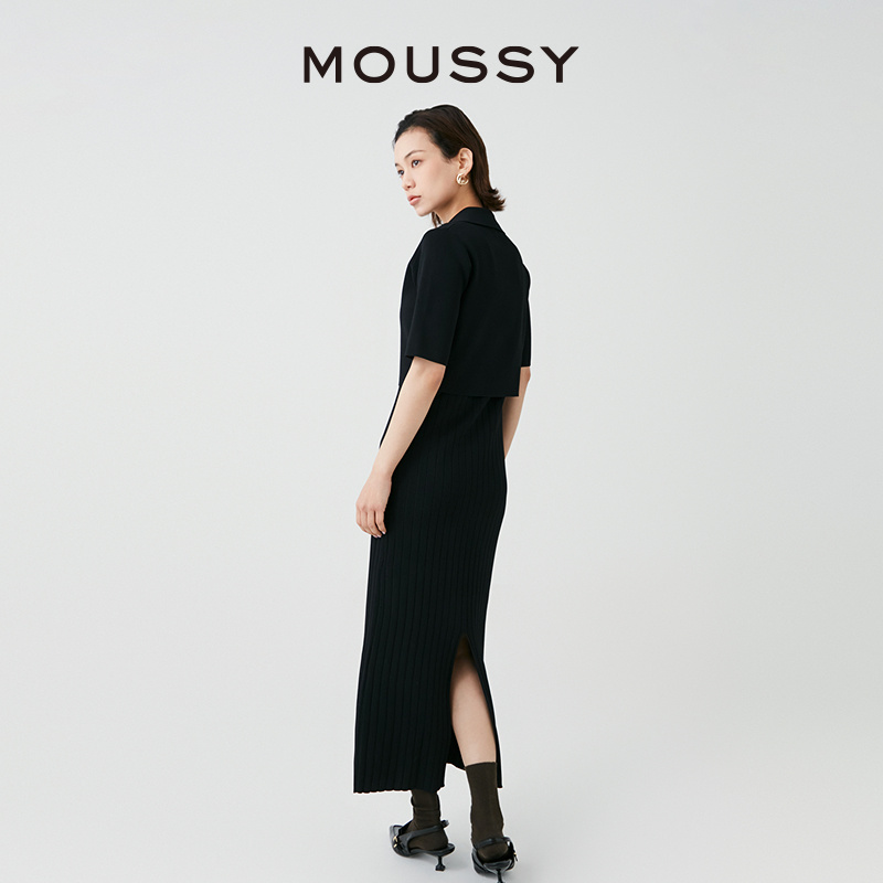 MOUSSY 2024夏季新品简约通勤风两件套针织连衣裙女010HSA70-0440 - 图1