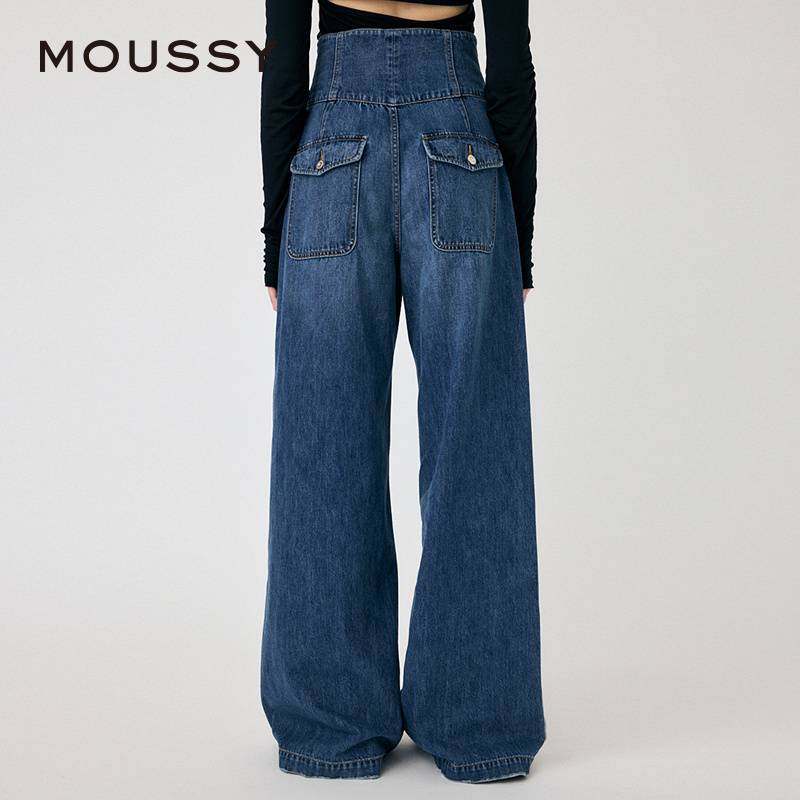 MOUSSY 2024夏季新品复古单宁风腰封阔腿休闲牛仔裤010HSA11-0690 - 图2