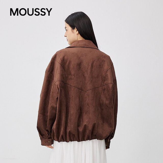 MOUSSY2025 autumn new retro literary style loose lapel jacket for women 028IAA30-1032