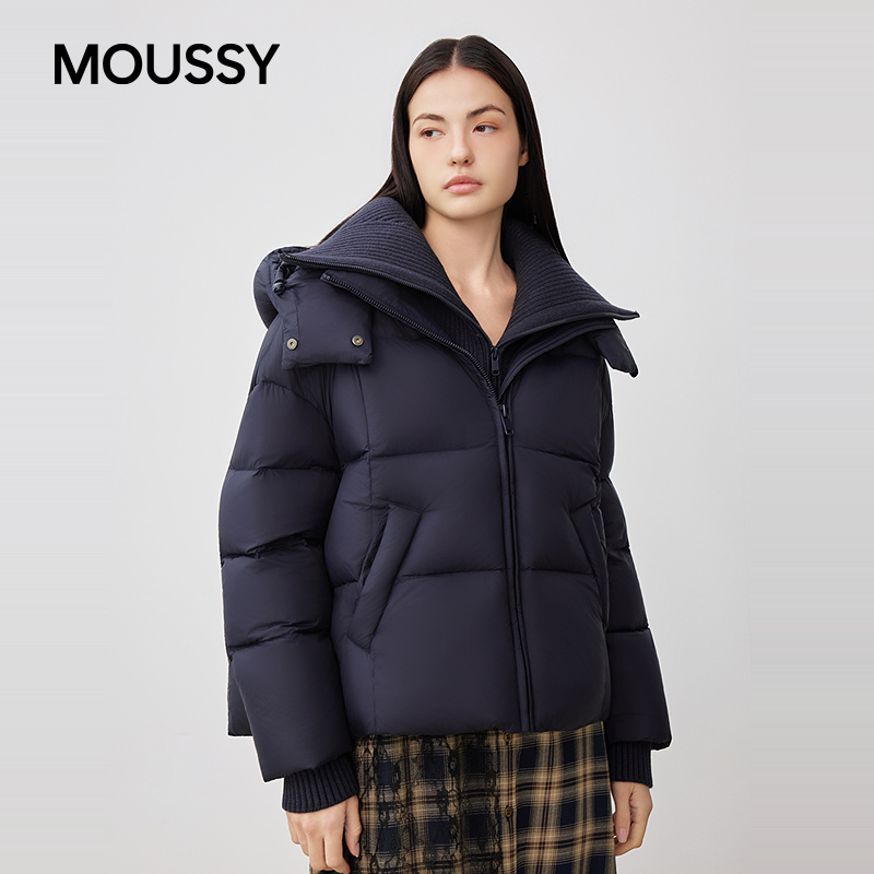 moussy2025秋季新品慵懒风连帽短款90面包羽绒服028IAC30-1099