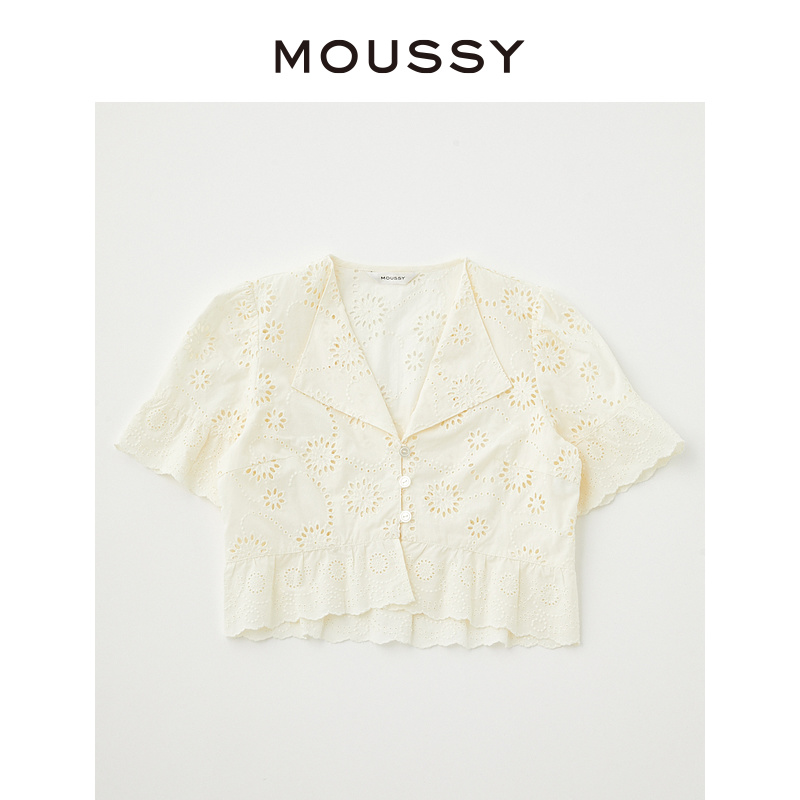 MOUSSY 夏季新品复古浪漫镂空蕾丝小上衣衬衫女010GS230-2320 - 图3