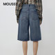 MOUSSY spring new denim style retro distressed wide-leg denim mid-pants for women 028IAA11-1022