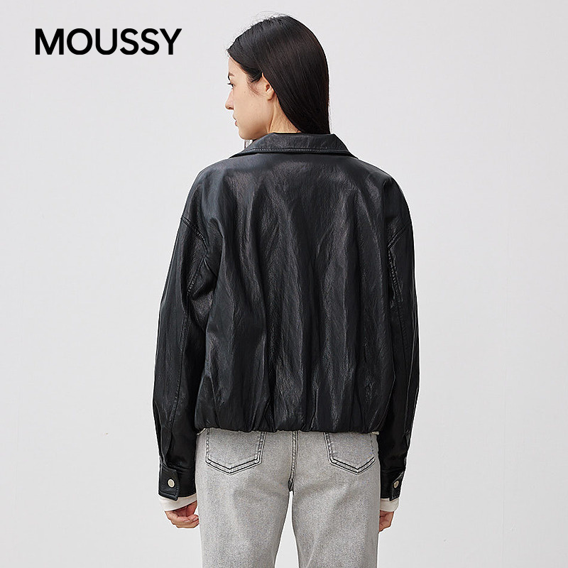 moussy 2025秋季新品潮酷时尚简约拉链皮衣外套女028IAC30-1069