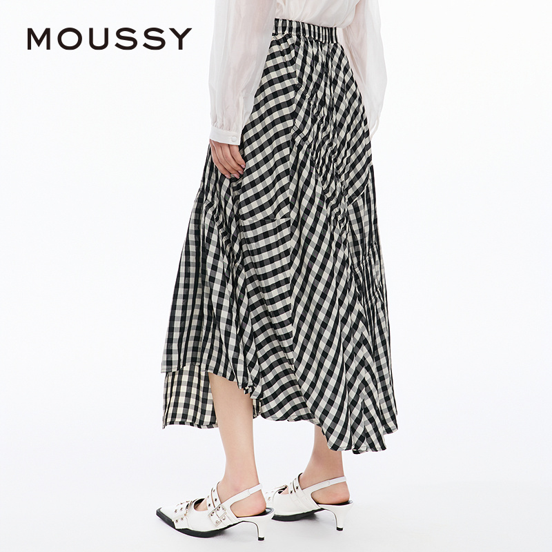 MOUSSY 2024夏季新品文艺感不规则格纹半身裙028HSA30-0701 - 图2