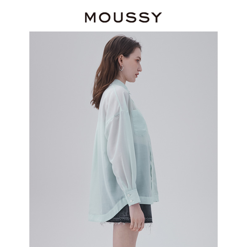 MOUSSY 薄荷曼波风多色轻透通勤简约休闲宽松衬衫女028FSZ30-0480 - 图0