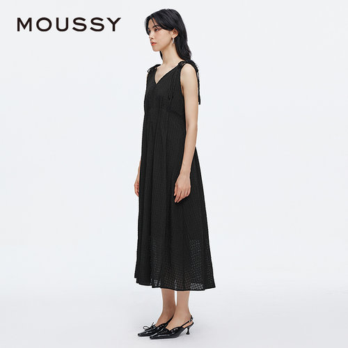 MOUSSY 夏季新品法式度假风双系带吊带连衣裙女010IS333-9101 - 图1