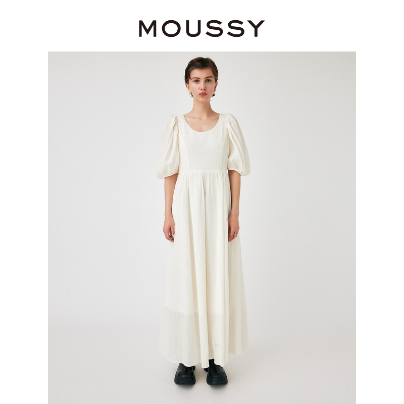 MOUSSY 夏季新品法式度假风泡泡袖长裙连衣裙女010GAA30-5120