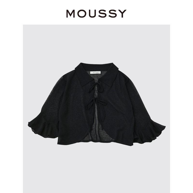 MOUSSY 夏季新品甜美风微透凉感花边袖系带衬衫010GS770-0730 - 图3