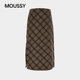 MOUSSY 2026 spring new retro plaid contrasting straight slit skirt for women 028IAA31-1031
