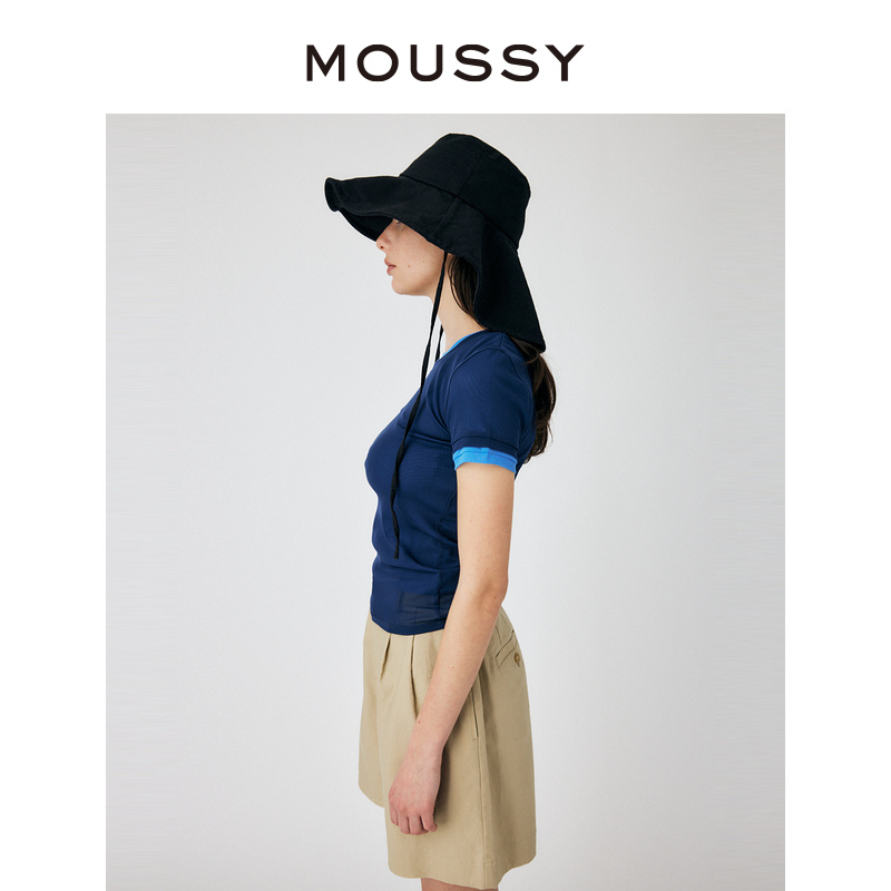 MOUSSY 多巴胺色系撞色基础款修身圆领套头短袖T恤010GS780-1180 - 图1