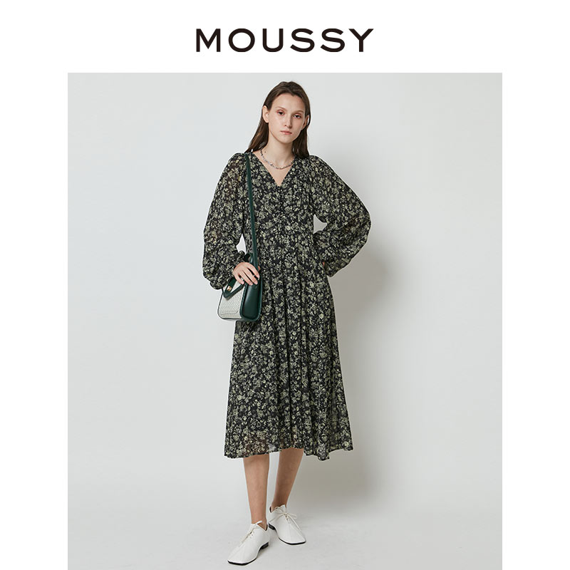 【刘亦菲同款】MOUSSY 度假碎花收腰连衣裙028GSZ30-0410