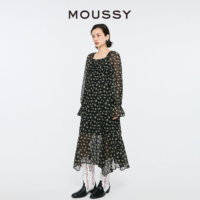 MOUSSY 2024夏季新品南法度假风茶歇长袖连衣裙女028HSZ30-0521-图2