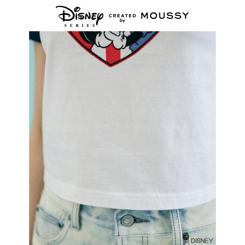 MOUSSY2024夏季新品迪士尼联名米奇米妮正肩撞边T恤010HSQ90-0250 - 图3