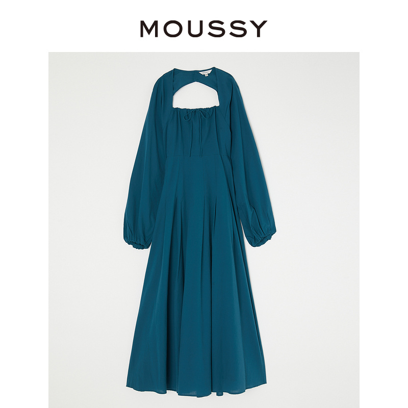 MOUSSY 新品方领蝴蝶结露背日系休闲长款连衣裙女010GS230-1690 - 图3