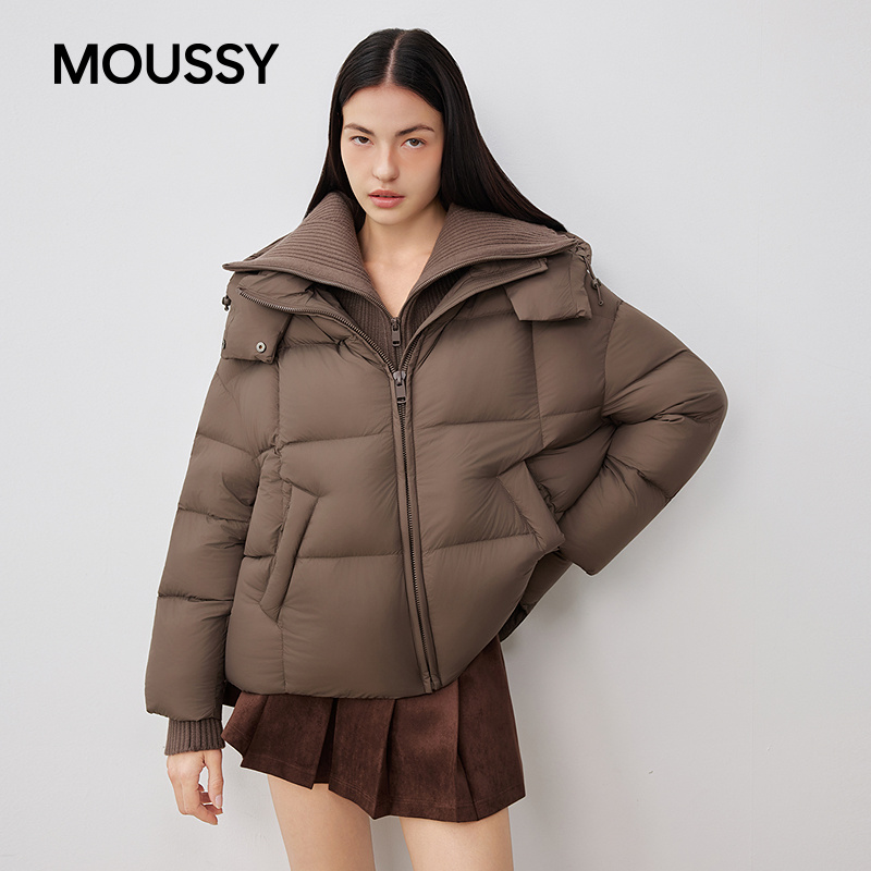 moussy2025秋季新品慵懒风连帽短款90面包羽绒服028IAC30-1099