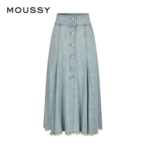 MOUSSY 2025夏季新品复古港风垂感A型牛仔半身裙女028ISA11-2601 - 图1