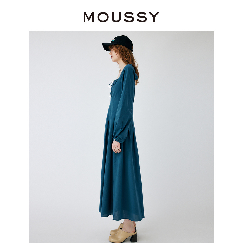 MOUSSY 新品方领蝴蝶结露背日系休闲长款连衣裙女010GS230-1690 - 图1