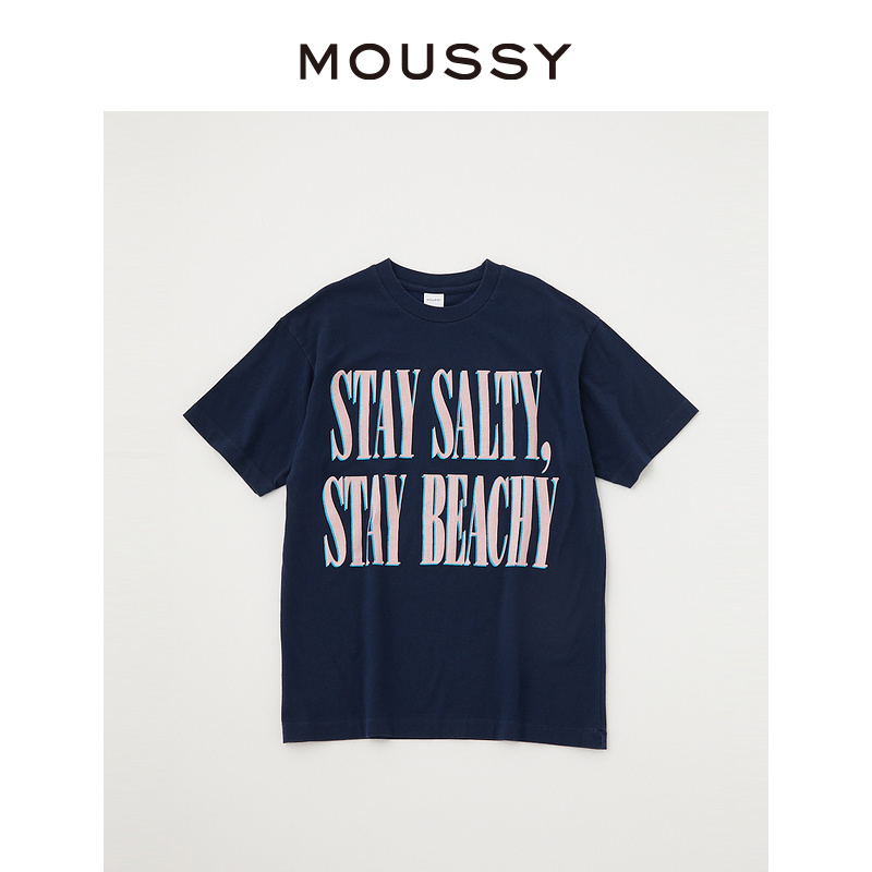 MOUSSY 夏季新品裂纹字母印花设计中性短袖T恤010GSL90-0800 - 图0