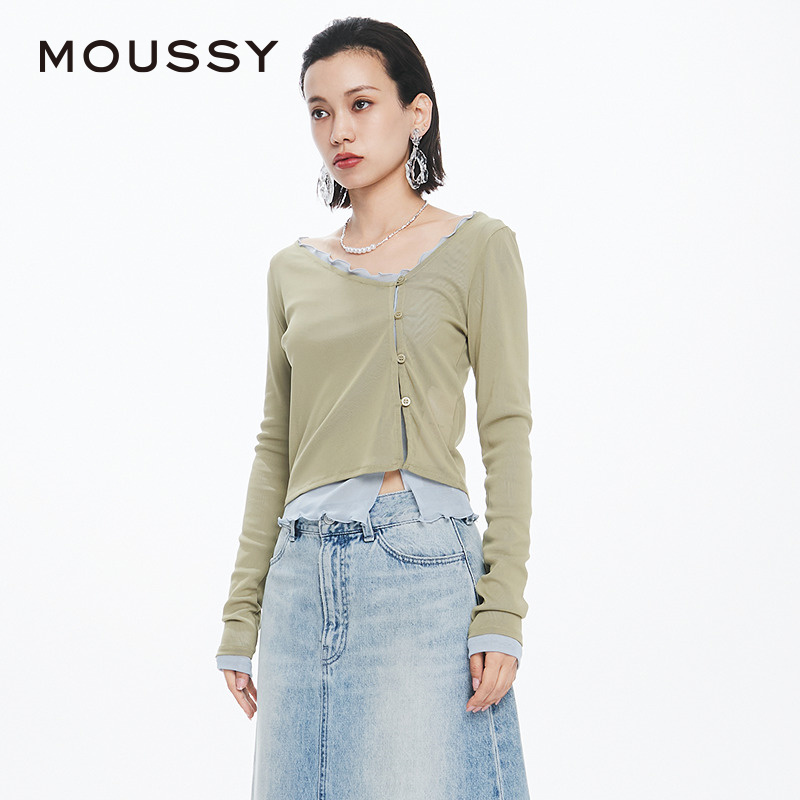 MOUSSY 2024夏季新品法式优雅淑女风两件套针织开衫010HS780-0410 - 图1