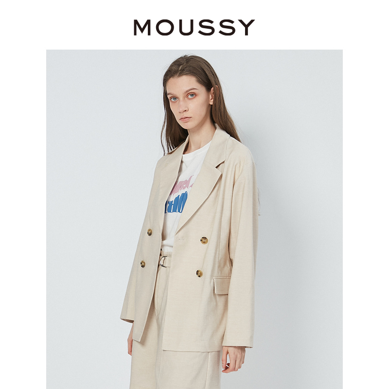 MOUSSY 简约通清风双排扣气质直筒西装外套010FS230-0710 - 图1