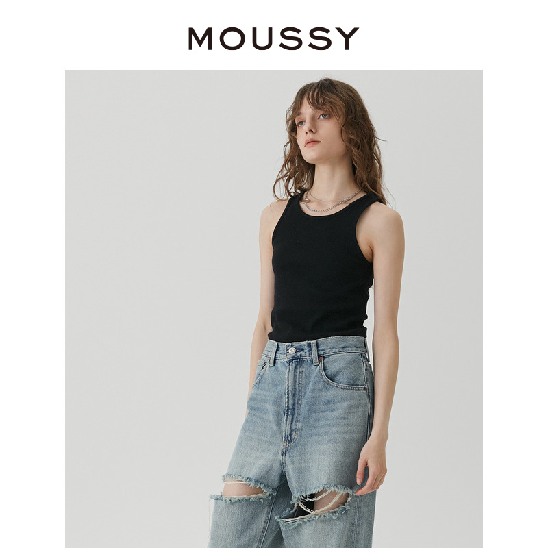 MOUSSY 2024夏季新品简约纯色修身工字型针织吊带女028HSZ80-0141 - 图0