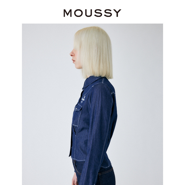 MOUSSY BEP系列通勤字母刺绣牛仔长袖休闲衬衫女010GSS01-0470-图1