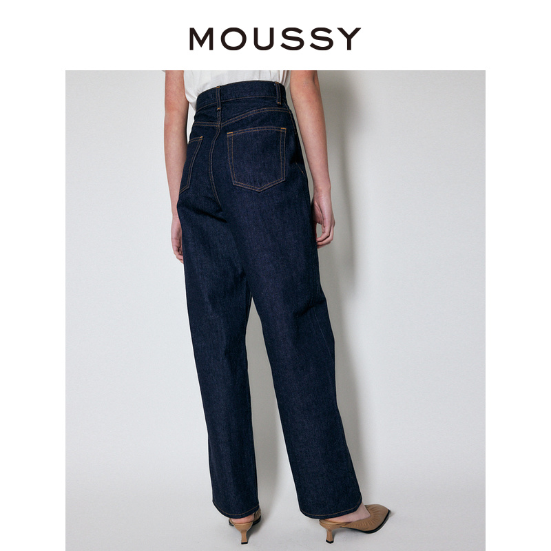 MOUSSY 夏季新品复古漂洗深色高腰直筒牛仔裤女010GSA11-0350 - 图2