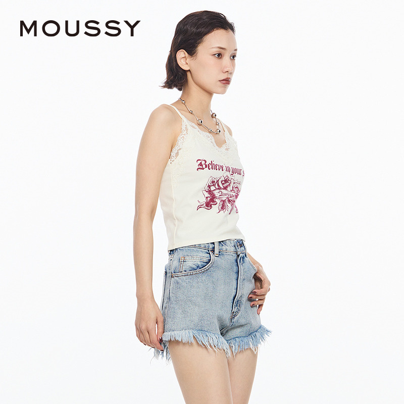 MOUSSY 2024夏季新品叛逆俏皮Y2K复古玫瑰吊带背心028HSZ90-0861 - 图1