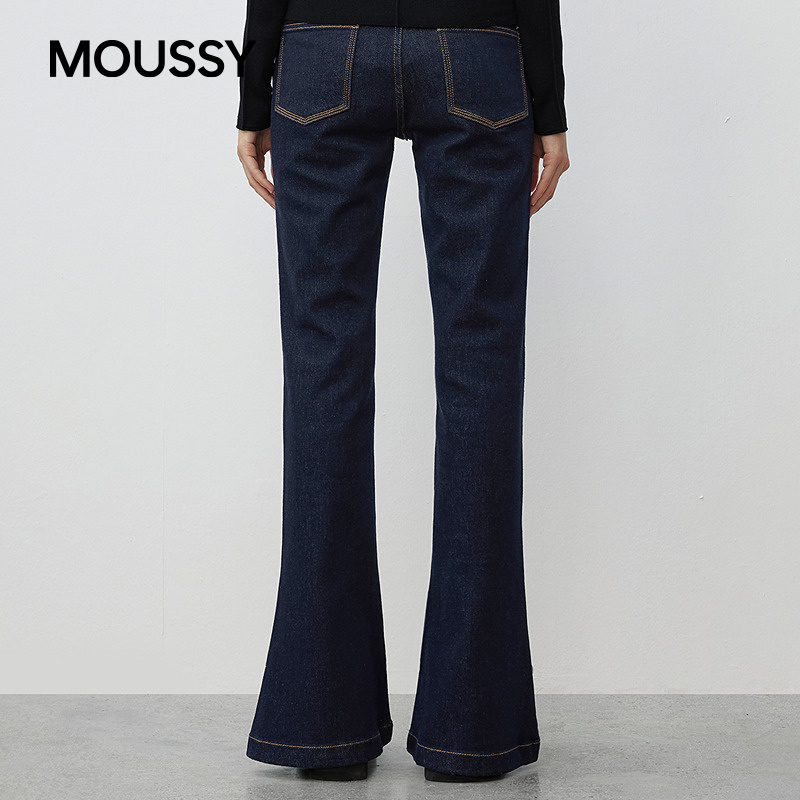 MOUSSY 2025秋季新品休闲风明线拼接修身微喇牛仔裤028ISB12-1001