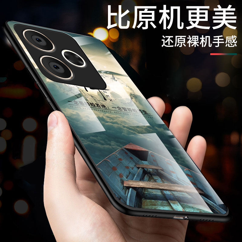 适用红米turbo3手机壳新款小米Redmi13C钢化玻璃镜面保护套潮男女生红米13R镜头全包防摔13c硬壳简约时尚街灯 - 图2