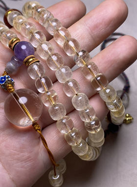 古玩天然老料白水晶佛珠收藏108颗桶珠苹果珠算盘扁珠老型珠项链