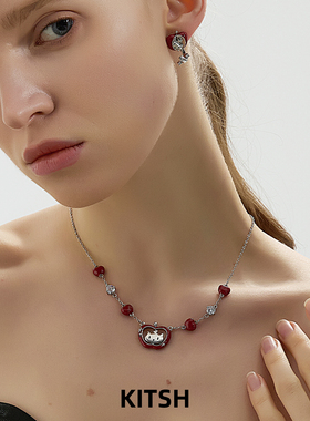 kitsh红苹果小猫pipi项链锁骨链