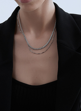 双层链条叠戴项链男金属潮流颈链