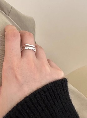 ｛爱情海玫瑰｝双层不规则戒指女小众简约时尚气质波浪线玫瑰花