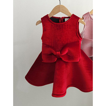 Dragon-phoenix mother Korean boy dress girl butterfly knot large empty cotton vest skirt red dress 2023 winter new G620