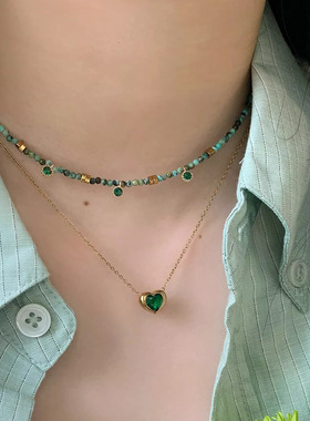 迷踪绿野  夏季绿色天然石串珠项链女叠戴锁骨链女款2025新款挂件