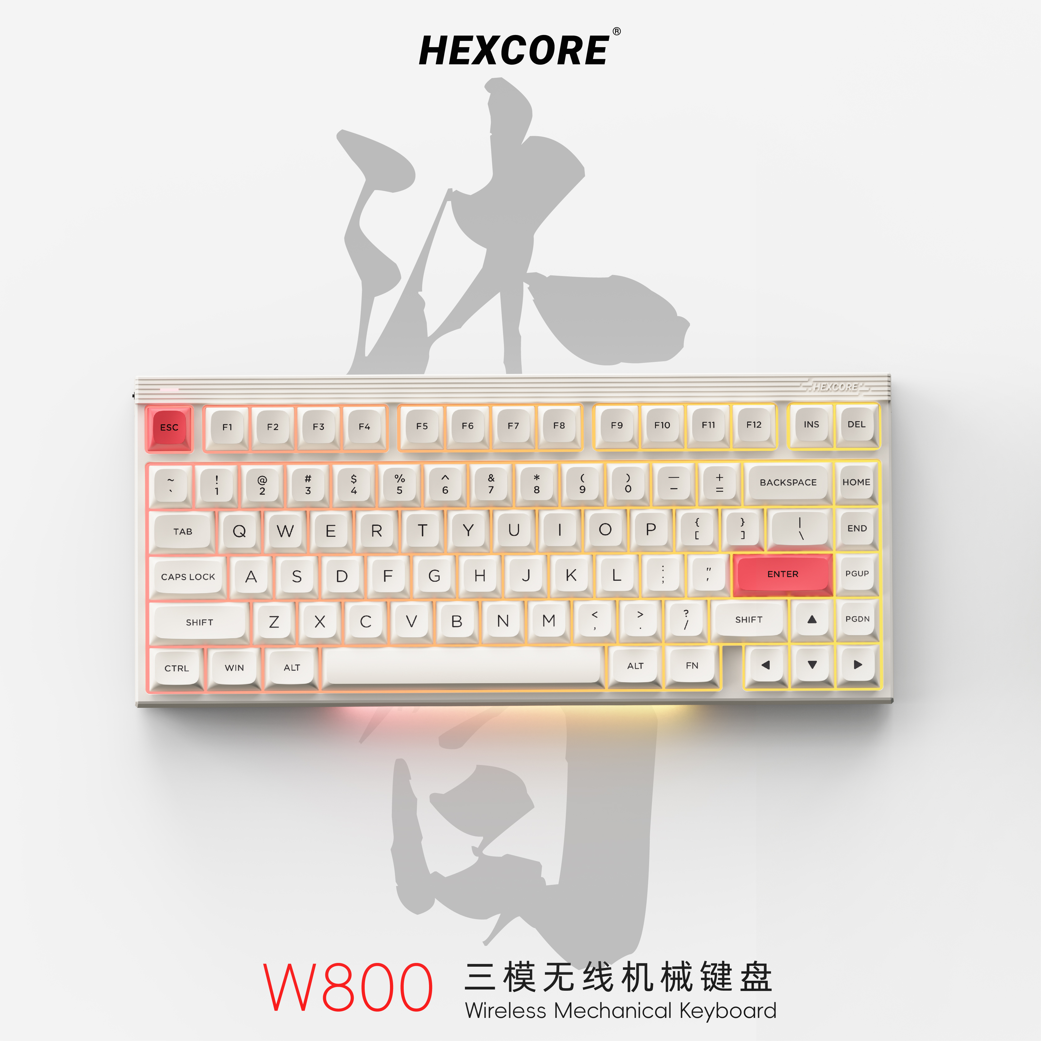 HEXCORE W800三模无线机械键盘有线2.4G热插拔键盘75%配列82键RGB - 图0