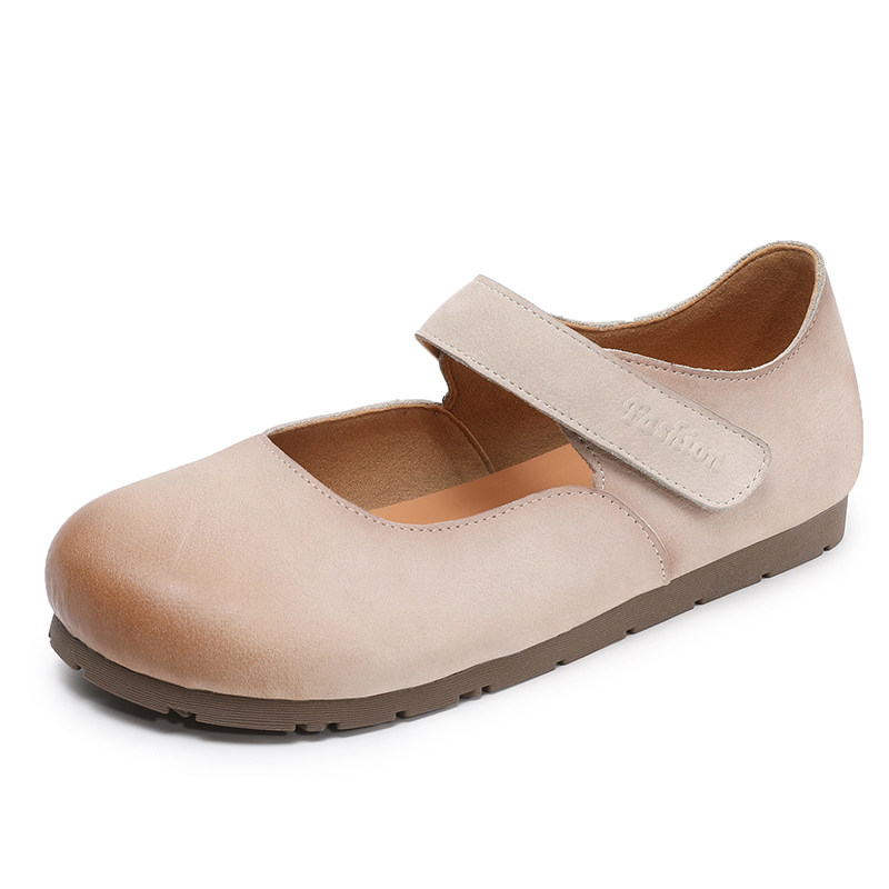 头层牛皮女鞋复古风玛丽珍鞋平底魔术贴圆头浅口百搭舒适休闲单鞋,淘宝优惠券,粉丝福利购,淘宝优惠卷