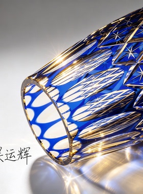 江户切子花瓶家用商业七宝手工雕刻现代简约透明插花摆件创意花瓶