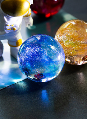 跨境七彩琉璃珠摆件星空发光水晶球小夜灯桌面家居装饰品