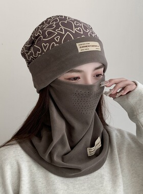 韩版秋冬保暖帽子针织帽女运动户外防寒堆堆帽冷帽头套面罩围脖潮