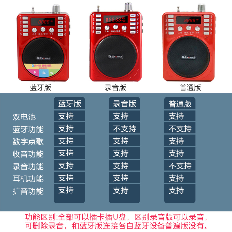 金正收音机播放器便携式评书戏曲歌曲蓝牙音响插卡U盘老人唱戏机 - 图2