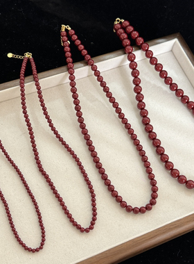 安哥拉酒红色串珠显白人造珍珠S925银中式复古毛衣项链气质高级感