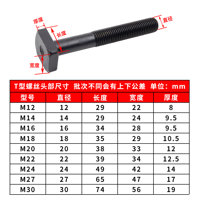 12.9级T型螺杆模具压板螺丝 T形槽螺杆M12 M14 M16 M18 M20 M24-图2