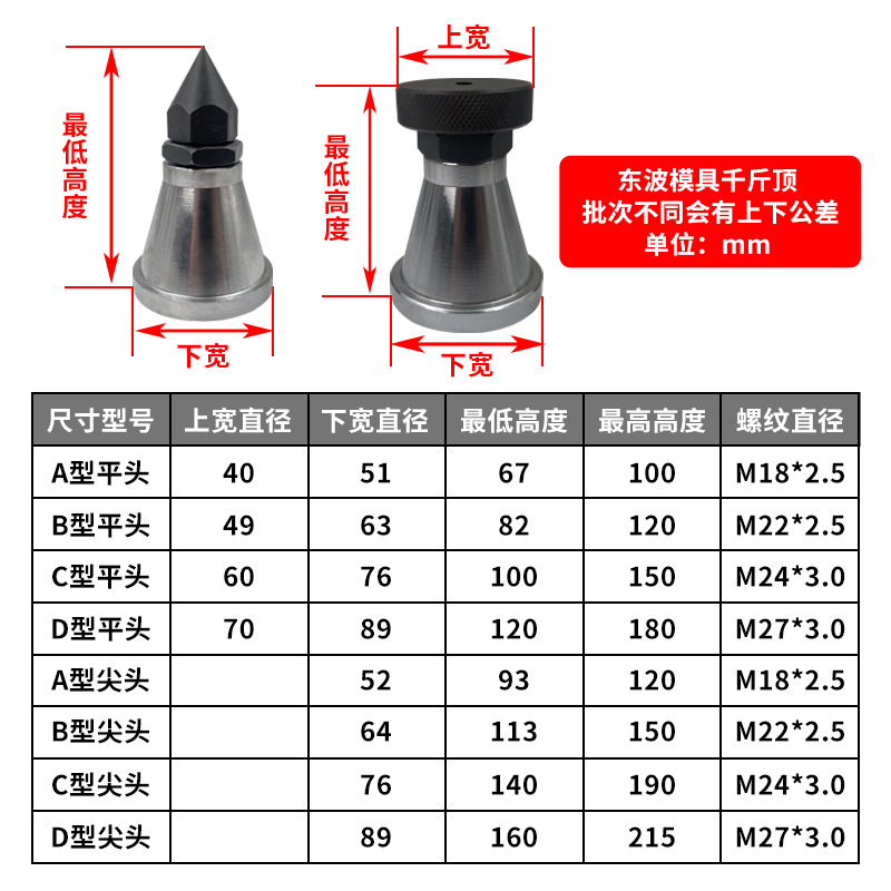 加硬东波模具千斤顶 A手动可调节垫块B 尖头平头螺旋式垫脚CD包邮