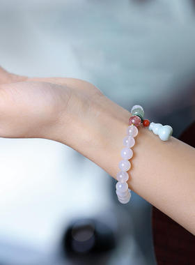 天然8MM白玛瑙手链女吊翡翠葫芦福禄玉石手串闺蜜礼物